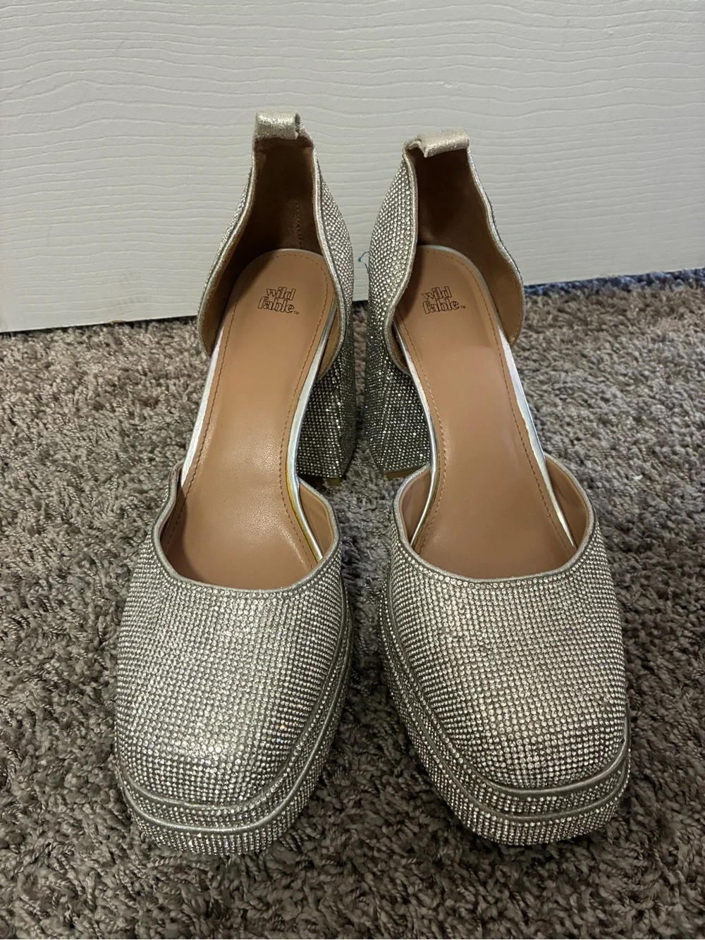 Wild fable Silver Rhinestone Platform Block Heel Pumps